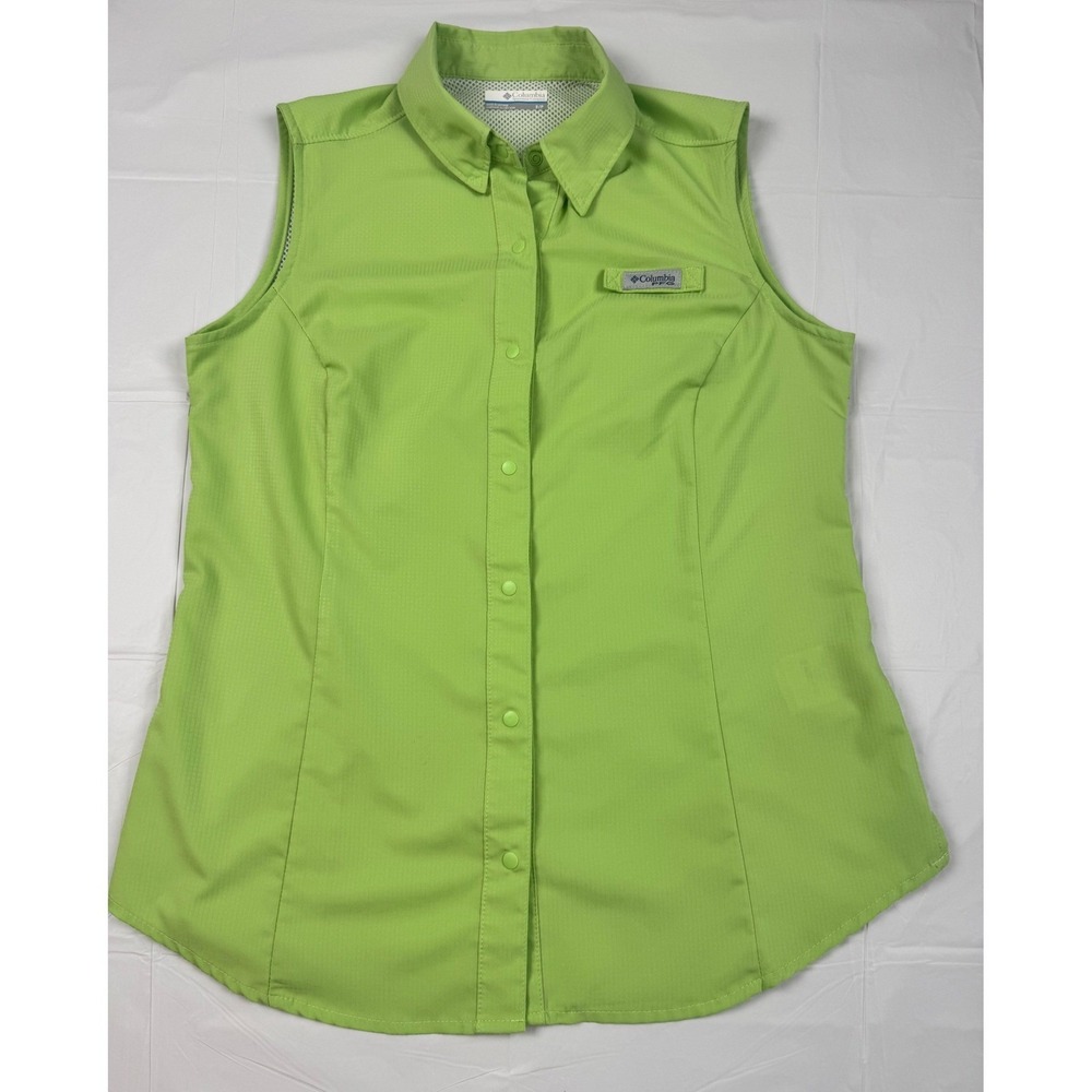 Columbia PFG Tamiami Sleeveless Fishing Shirt Lime Green Womens Small FL7157